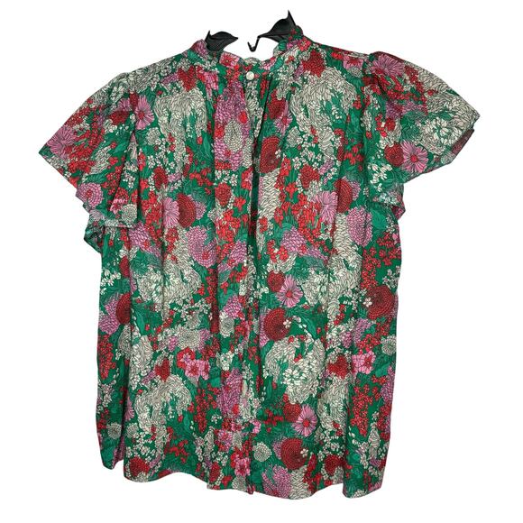 Trovata The Carla High Neck Nouveau Garden Lightweight Cotton Blouse Size Small - Picture 4 of 11